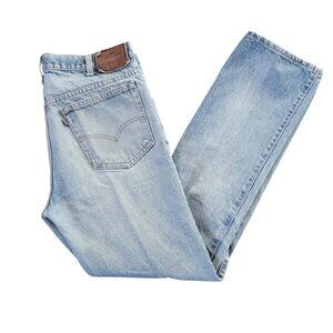 Vintage Levis 549 36x32 Leather Tab Jeans 80s 90s Stone Wash Frayed Faded Thick